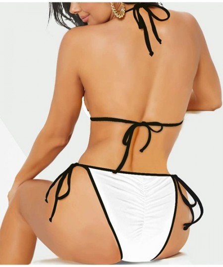 Sets 2Pcs Bikini Set Swimsuits for Women Straps Bathing Suits Halter Top Scrunch Butt Bikini Bottom - White - C518RKZT5WW