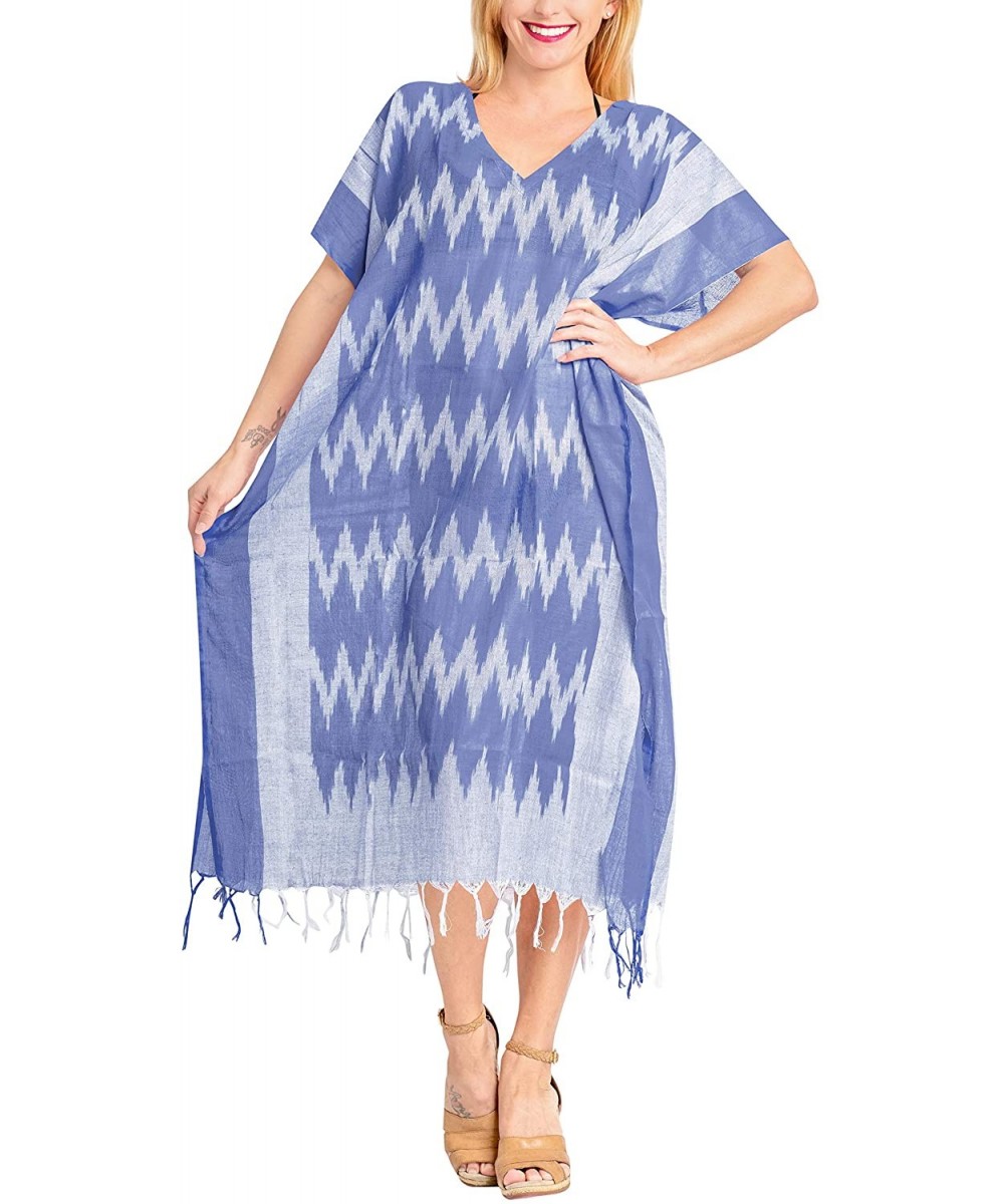 Cover-Ups Women's Maxi Caftan Boho Dress Sleep Wear Swim Cover Ups Embroidered - Blue_a259 - CT18E3GOSZY