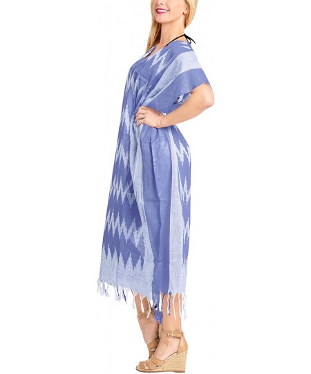 Cover-Ups Women's Maxi Caftan Boho Dress Sleep Wear Swim Cover Ups Embroidered - Blue_a259 - CT18E3GOSZY