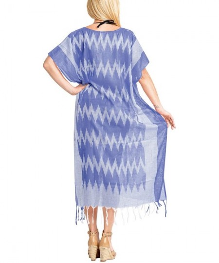 Cover-Ups Women's Maxi Caftan Boho Dress Sleep Wear Swim Cover Ups Embroidered - Blue_a259 - CT18E3GOSZY