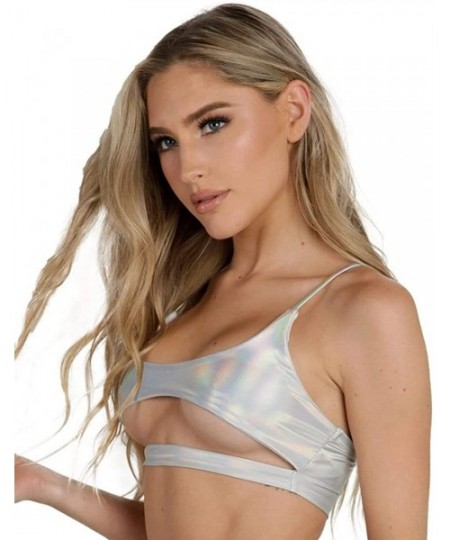 Tops Women's Bralette Underboob Crop Tops - Ultra Festival Rave Tops - Holo Lights - CU193YMCE53