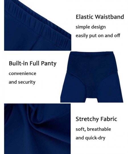 Board Shorts High Waisted Swim Shorts for Women Skinny Board Shorts Long Sports Swimsuit Bottoms - Prussian Blue - CV1926SHTAD