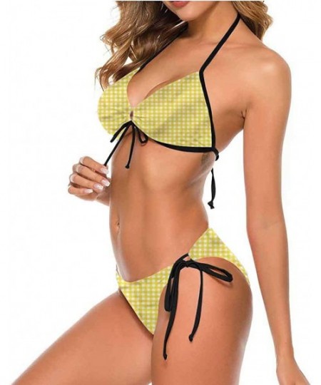 Bottoms Swimsuit Checkered- Retro English Yellow Make You Feel Comfortable/Confident - Multi 01-two-piece Swimsuit - C719E7H9MCY