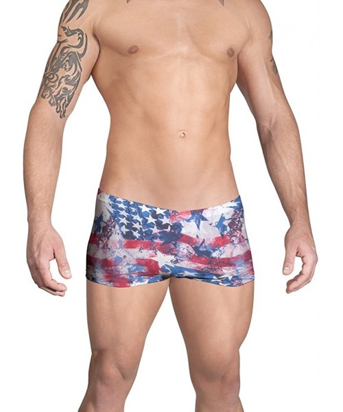 Briefs Men's American Flag Old Glory Swim Square Cut - Red- White- Blue - CZ121HGR2KX