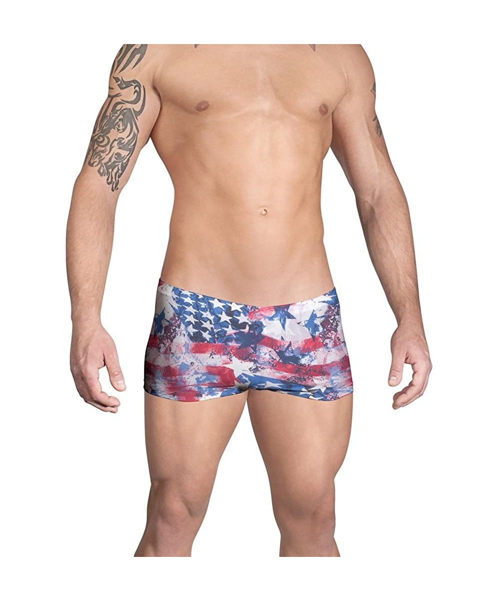 Briefs Men's American Flag Old Glory Swim Square Cut - Red- White- Blue - CZ121HGR2KX