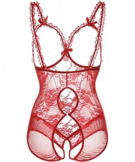 One-Pieces Plus Size Lingerie for Women Sexy One-Piece Teddy Lingerie Bodysuit Lace Sleepwear XL-5XL - Wine Red - CZ1935KSCM6