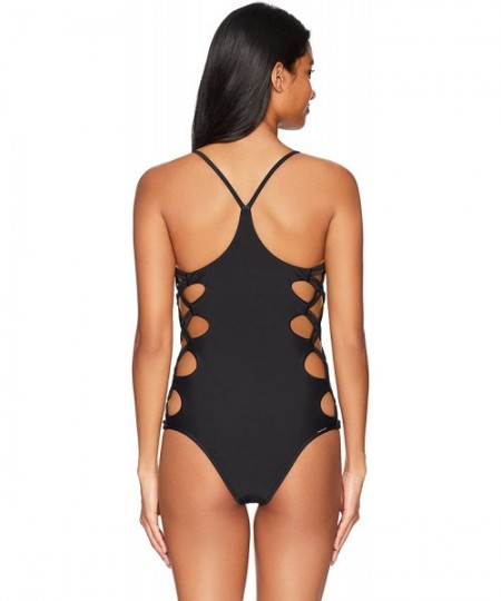 One-Pieces Smoothies Crissy Solid One Piece Swimsuit with Strappy Side Detail- Smoothies Snow- Large - Smoothies Black - C111...