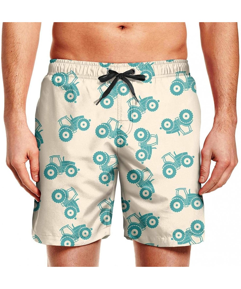 Board Shorts Mens Swim Trunks California Grizzly Quick Dry Printed Beach Shorts Casual - Cartoon Tractors - CZ18TOT45Q6