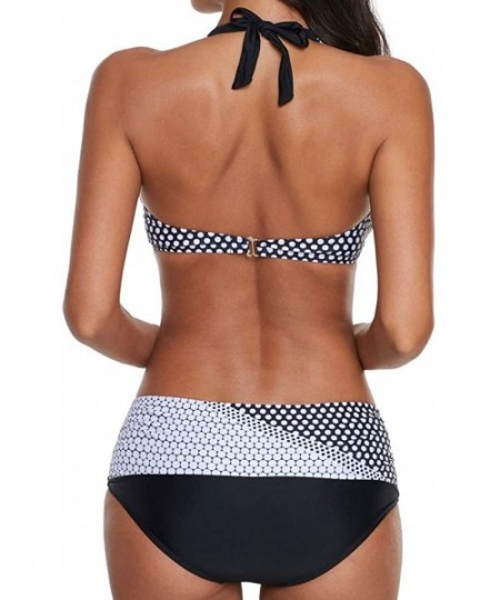 Sets Swimsuits for Womens Women's Halter Push Up Two Piece Bikini Sets Polka Dots Bathing Suit Padded Swimwear A black - CH19...