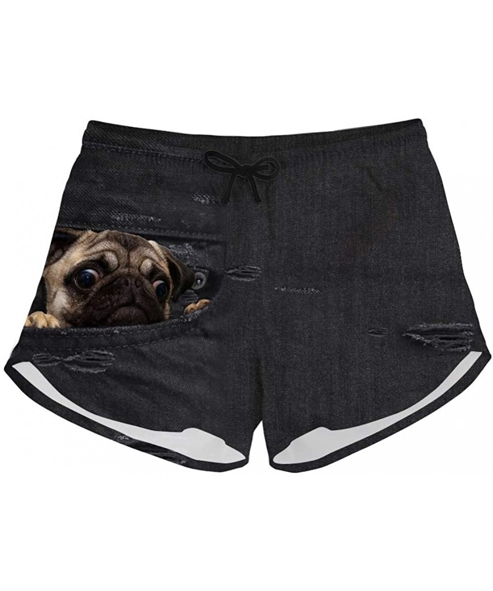 Board Shorts Women's Summer Fashion Board Shorts Quick Dry Drawstring Swim Trunks - Pug 3 - CX18Q53OKKD