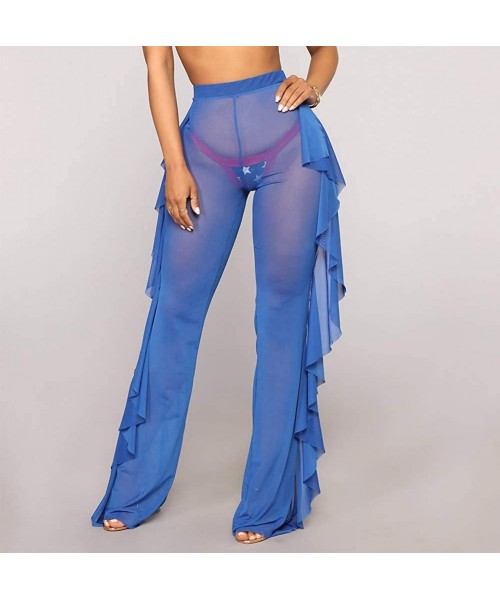 Cover-Ups Women See Throug Mesh Flare Cover up Pants Swimsuit Bikini Bottom Cover up Elastic Waist Wide Leg Palazzo Trousers ...