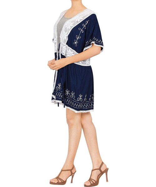 Cover-Ups Women's Mini Print Kimono Cardigan Open Front Beach Swimsuit Cover Up - Summer Blue_t705 - C2182A3MT3L