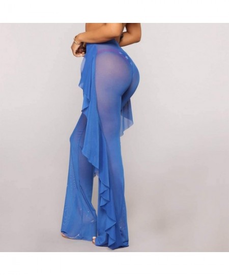 Cover-Ups Women See Throug Mesh Flare Cover up Pants Swimsuit Bikini Bottom Cover up Elastic Waist Wide Leg Palazzo Trousers ...