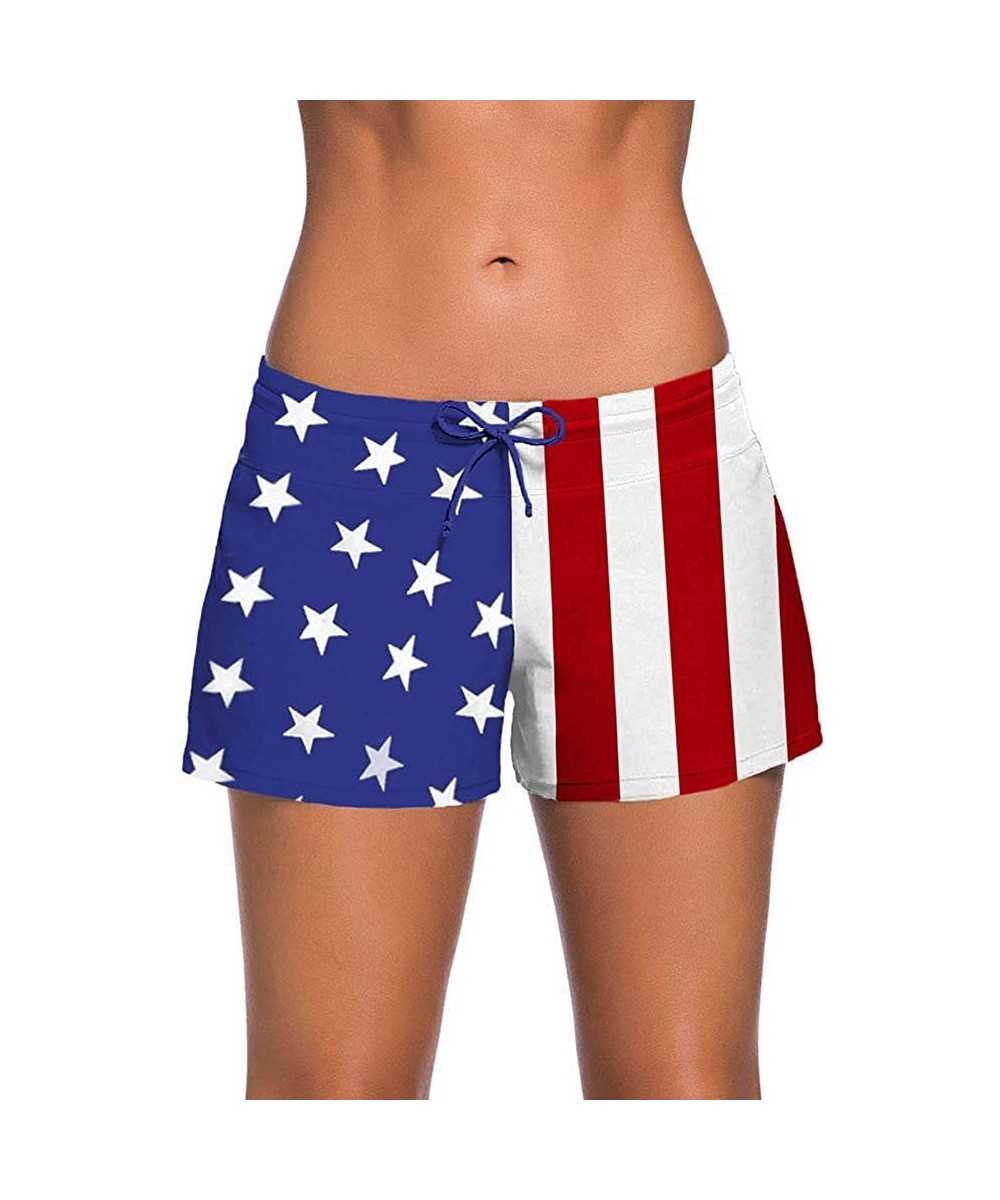 Board Shorts Women's Quick Dry Mid Waistband Swim Beach Board Shorts with Tankini Bottom Inner Lining - Us Flag - CD193N4ZMCC