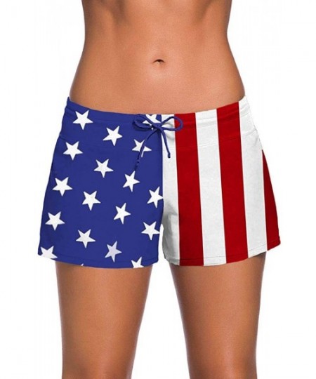 Board Shorts Women's Quick Dry Mid Waistband Swim Beach Board Shorts with Tankini Bottom Inner Lining - Us Flag - CD193N4ZMCC