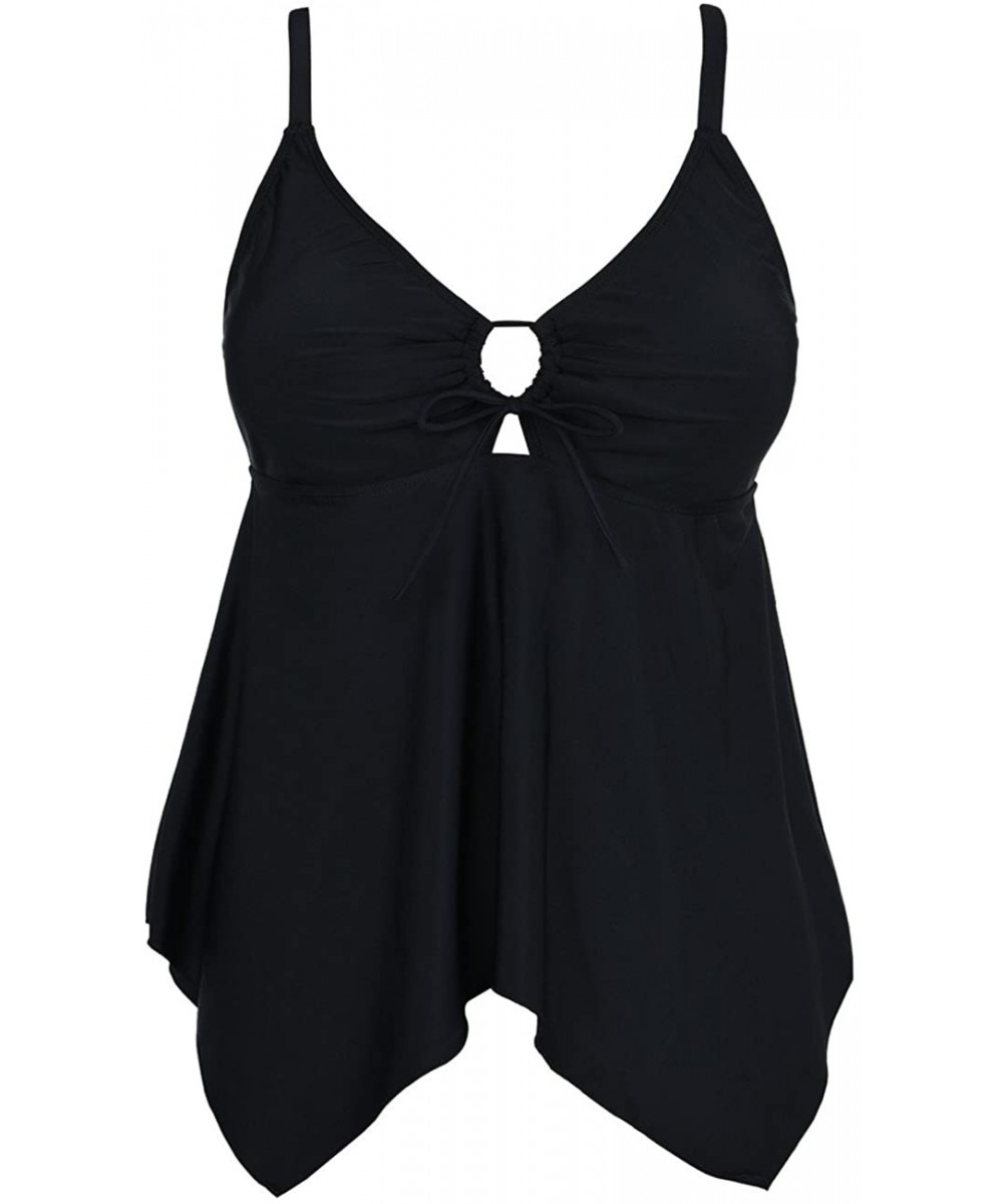 One-Pieces Women's Front Tie Swim Top Cross Back Tankini Top Flowy Swimdress Tummy Control - Black - CH182GKXT24