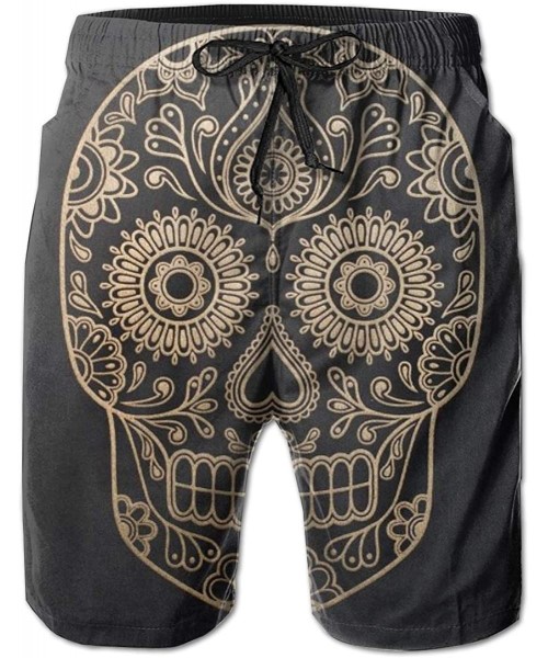 Board Shorts Men Fashion Swim Trunks Quick Dry Bathing Suits Board Shorts with Pocket - Day of the Dead Cool Sugar Skull - C8...