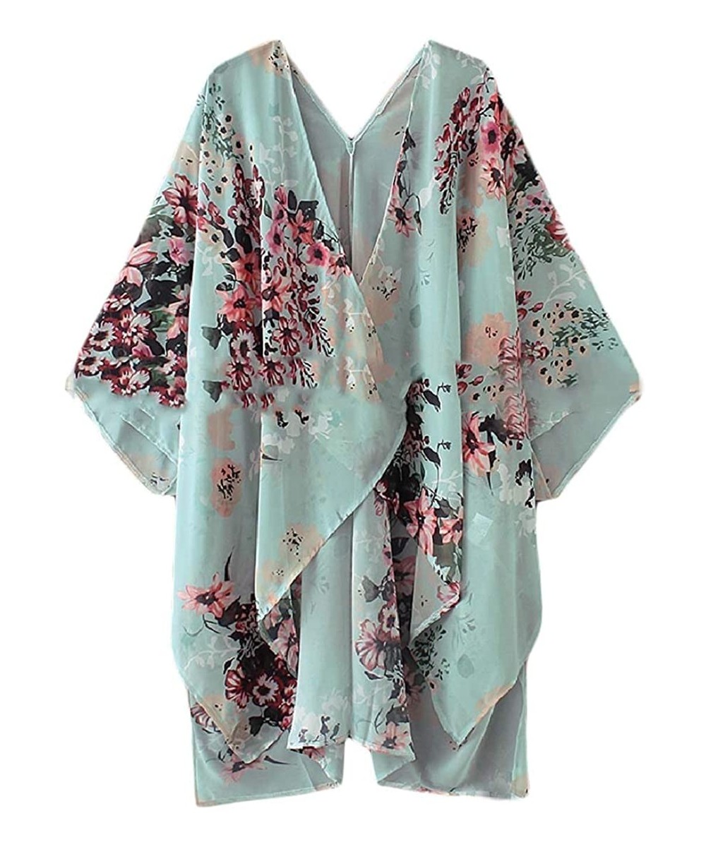 Cover-Ups Women Bikini Chiffon Floral Baggy Beach Swimsuit Kimono Coverups - 1 - C119CMT62IR