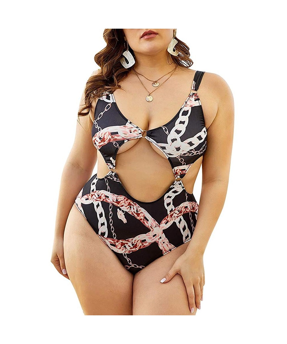 One-Pieces Womens Sexy Cutouts Push Up Padded Tankini with Tummy Control One Piece Swimsuit Bathing Suit Monokini Plus chains...