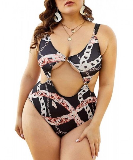 One-Pieces Womens Sexy Cutouts Push Up Padded Tankini with Tummy Control One Piece Swimsuit Bathing Suit Monokini Plus chains...