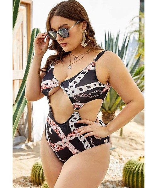 One-Pieces Womens Sexy Cutouts Push Up Padded Tankini with Tummy Control One Piece Swimsuit Bathing Suit Monokini Plus chains...