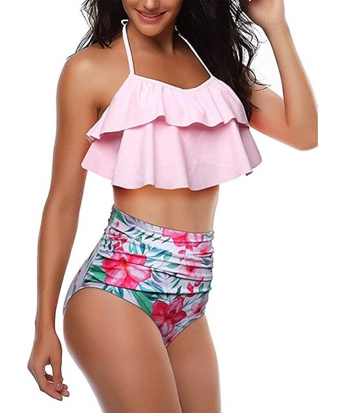 Sets Women's Retro Flounce High Waisted Bikini Set Halter Neck Ruched Tummy Control Bathing Suits Two Piece Swimsuit - Style ...