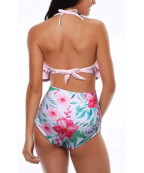 Sets Women's Retro Flounce High Waisted Bikini Set Halter Neck Ruched Tummy Control Bathing Suits Two Piece Swimsuit - Style ...