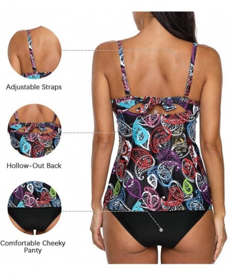 Tankinis Women Blouson Tankini Swimsuits Drawstring Cross Back Two Piece Bathing Suit - Black(v Neck) - CQ194UR0U8E