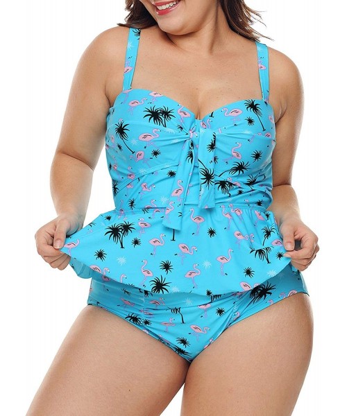 Tankinis Womens Plus Size Floral Print Tankini Swimsuit Two Piece Bathing Suits M-3XL - Blue-736 - C118NLX45MW