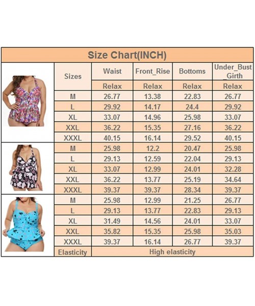 Tankinis Womens Plus Size Floral Print Tankini Swimsuit Two Piece Bathing Suits M-3XL - Blue-736 - C118NLX45MW