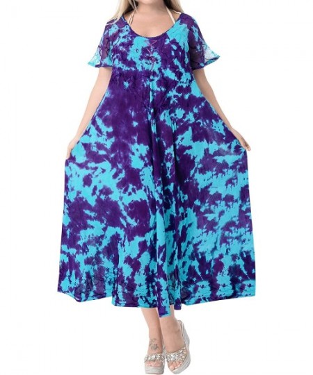 Cover-Ups Women's Beach Dress Prom Party Cocktail Dress for Women Hand Tie Dye A - Blue_a8 - CE18HQYD7ME