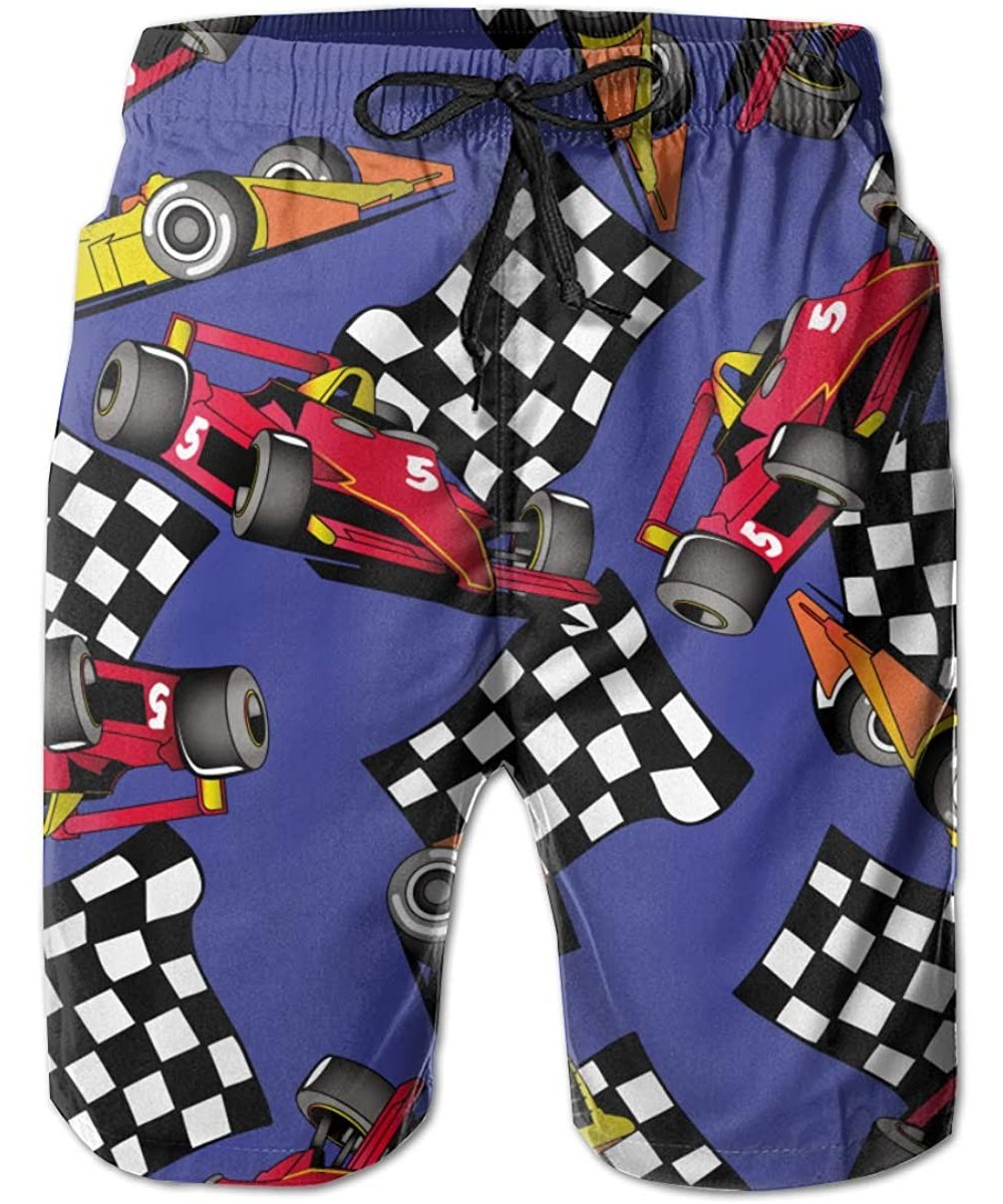 Board Shorts Racing Cars Men's Colorful Swim Trunks Beach Board Shorts with Lining - Racing Cars - CT196IQI4N6