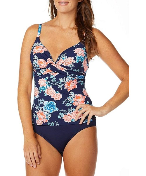 Tankinis Women's Twist Front Underwire Tankini Swimsuit Top Pushup - Floral Print - CW18M5MDA26