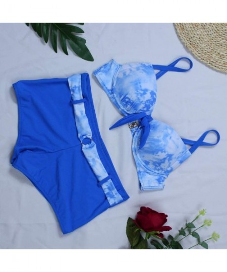 Sets Women's Bathing Suit Bikini Set Boy Shorts Padded Bra Strappy Push Up Swimwear Girls Plus Size Swimsuit - Blue - CS19546...