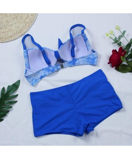 Sets Women's Bathing Suit Bikini Set Boy Shorts Padded Bra Strappy Push Up Swimwear Girls Plus Size Swimsuit - Blue - CS19546...