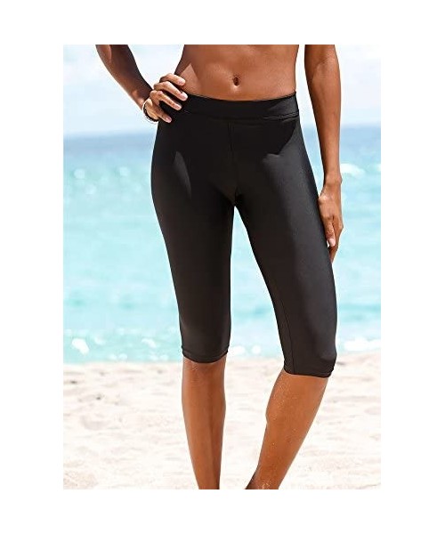 Tankinis Womens Mid Waist Rash Guard Pants Crop Swim Leggings Unitard Tankini Capri - Black - CX189S5ACZ2