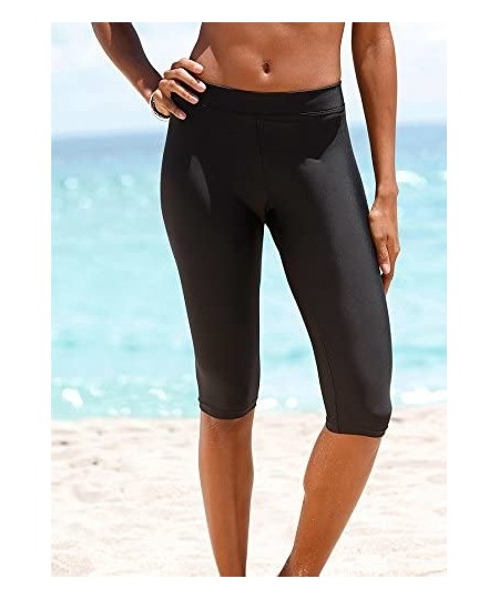 Tankinis Womens Mid Waist Rash Guard Pants Crop Swim Leggings Unitard Tankini Capri - Black - CX189S5ACZ2