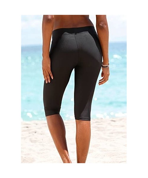 Tankinis Womens Mid Waist Rash Guard Pants Crop Swim Leggings Unitard Tankini Capri - Black - CX189S5ACZ2