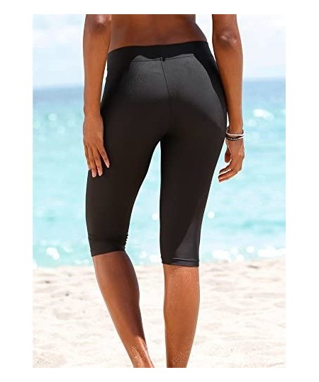 Tankinis Womens Mid Waist Rash Guard Pants Crop Swim Leggings Unitard Tankini Capri - Black - CX189S5ACZ2