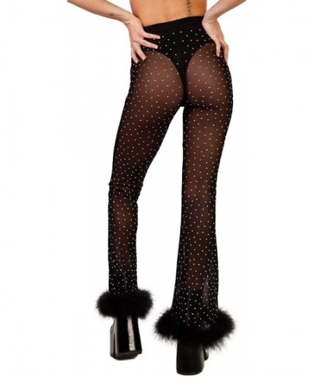 Tankinis Women's High Waisted Bell Bottom Flared Pants for Costumes - Dazzling Rhinestone Mesh - CG18Y5YIDDI