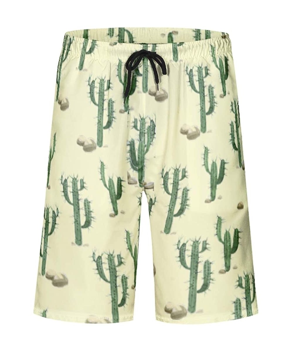 Trunks Fashion Printing Quick Drying Desert Plant Cactus Swim Trunks Drawstring Breathable Bathing Suits Above Knee Mesh - Wh...