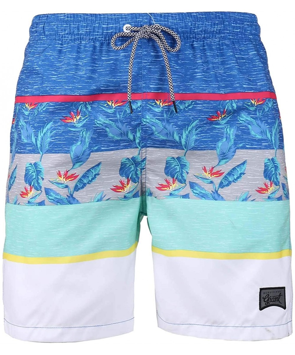 Trunks Men's Summer Beach Swim Trunks with Mesh Lining - Blue Feather - C418U82EKKR