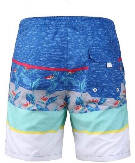 Trunks Men's Summer Beach Swim Trunks with Mesh Lining - Blue Feather - C418U82EKKR