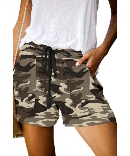 Board Shorts Womens Summer Shorts Leopard/Camo/Solid/Floral Print Elastic Waist Pocketed Casual Pants - 2-camo Brown - C719ED...