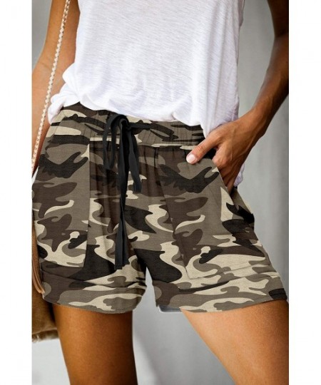 Board Shorts Womens Summer Shorts Leopard/Camo/Solid/Floral Print Elastic Waist Pocketed Casual Pants - 2-camo Brown - C719ED...