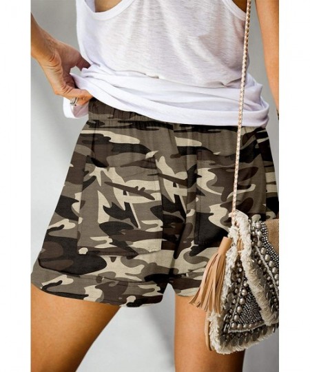 Board Shorts Womens Summer Shorts Leopard/Camo/Solid/Floral Print Elastic Waist Pocketed Casual Pants - 2-camo Brown - C719ED...