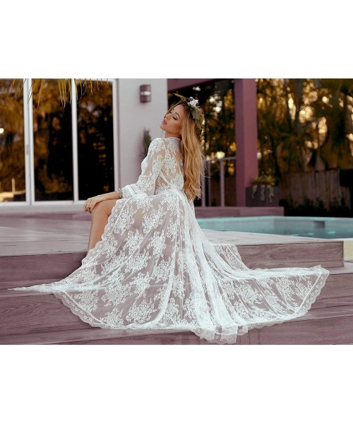 Cover-Ups Womens lace Kimono Cover up Swimwear Bikini Lace Floral Long Maxi Beach Dress (One Size- 38JM White) - CZ18HW7AU7W