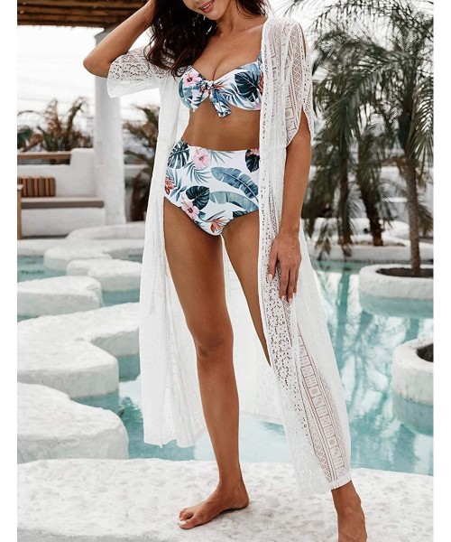 Cover-Ups Women Sexy Open Front Beach Cover Up See Through Kimono Cardigan - White 4 - CY198DUIR45