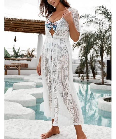 Cover-Ups Women Sexy Open Front Beach Cover Up See Through Kimono Cardigan - White 4 - CY198DUIR45