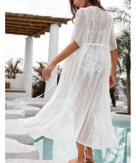 Cover-Ups Women Sexy Open Front Beach Cover Up See Through Kimono Cardigan - White 4 - CY198DUIR45